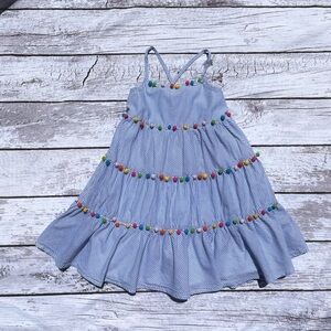 Tommy Bahama Blue Seersucker-Striped and Pom Pom Summer Party Dress - Girls 5/6
